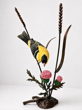 Rare Boehm Fine Porcelain and Bronze American Goldfinch Thistle Sculpture. 1980s